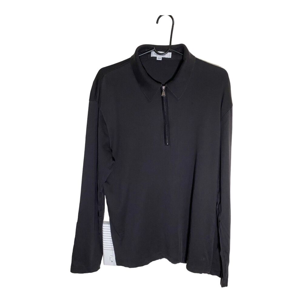 Vintage CALVIN KLEIN 1/4 Zip Up Collar Black Pullover Long Sleeve Shirt Men's Si